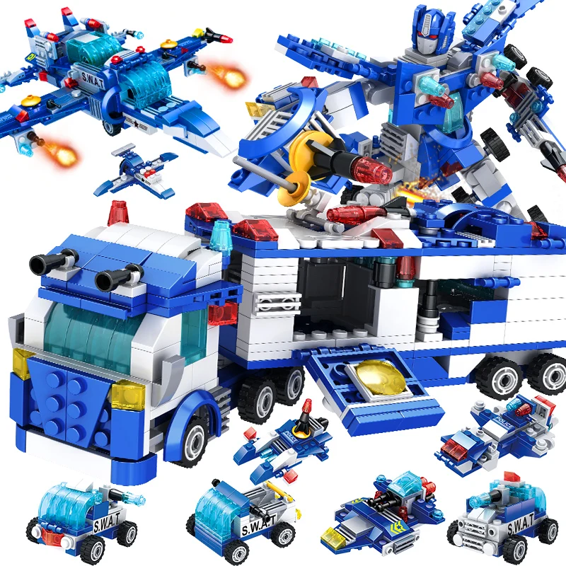 

City Police Station Building Blocks Toys for Boys Military SWAT Police car Fighter mecha Robot Education Toys for Children Kids