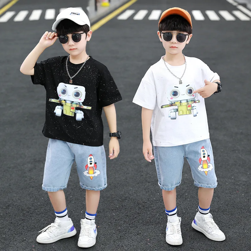 

Boys Summer Clothing Suit New Teenage Kids Clothes 6 8 10 12 Years Boys Tracksuit Set Children Short Sleeve T-shirt Jeans Outfit