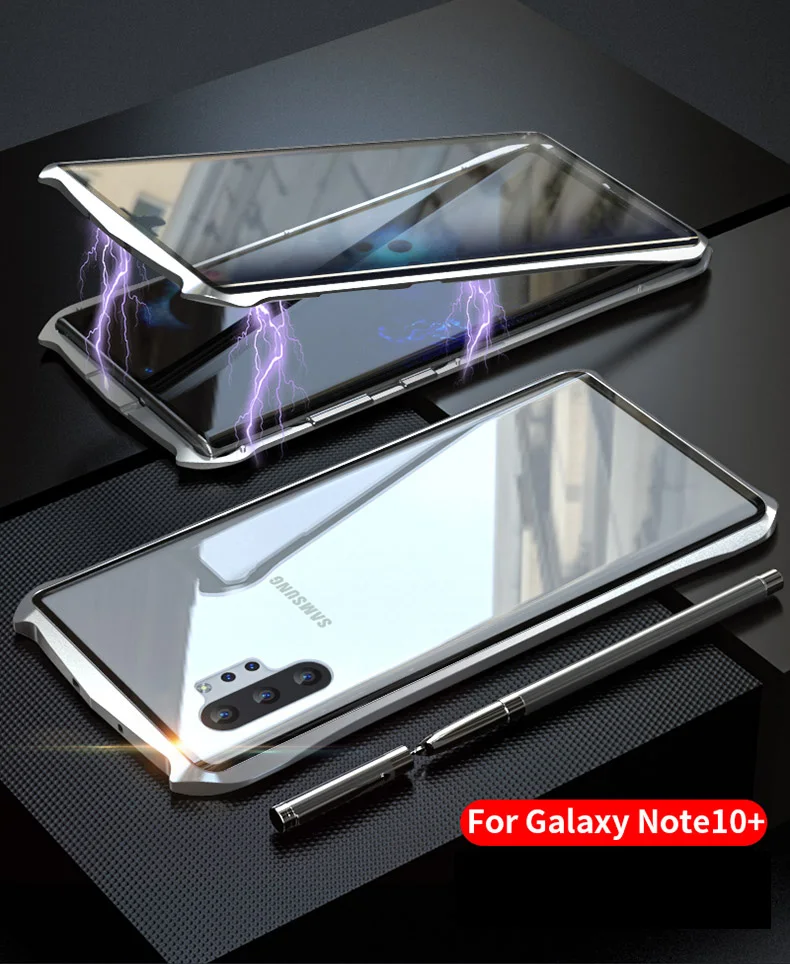 Магнитный чехол для samsung Galaxy Note10 Plus 5G, прозрачный металлический стеклянный магнит, защитный чехол для samsung note 10 360