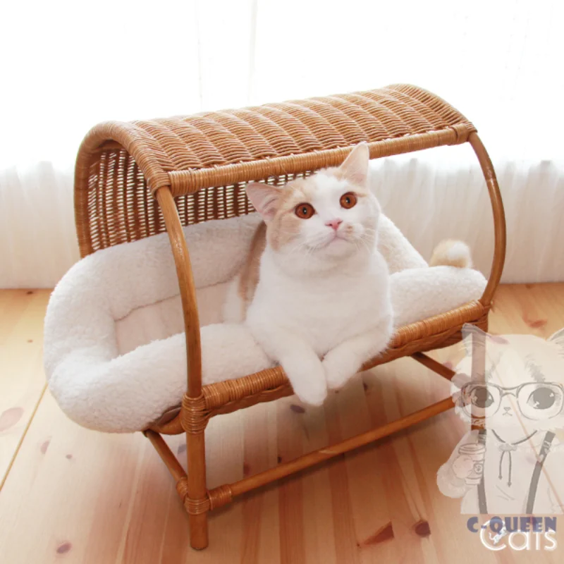 

Лежанка для кошки из натурального ротанга, Всесезонная, ручной работы