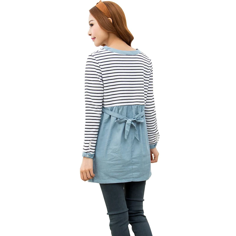 Модная весенняя одежда для беременных лоскутные Футболки с длинным рукавом