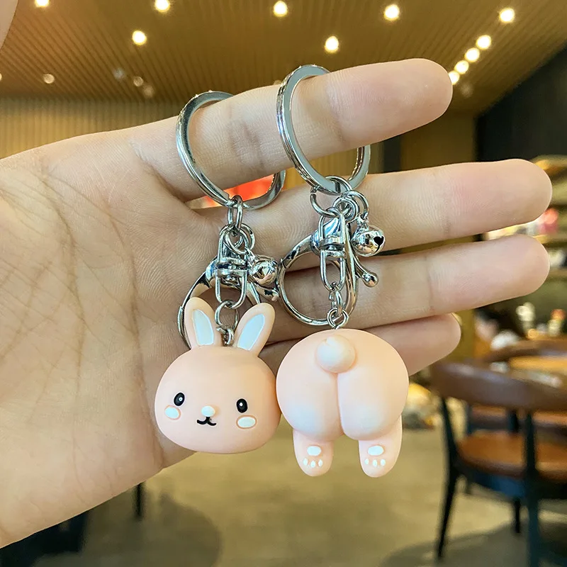 

New Cute A pair Animals Head And Butt Keychain Duck Pig Cat Hippo Rabbit Deer DIY Bag Pendant Car Key Accessories Gift Keyring