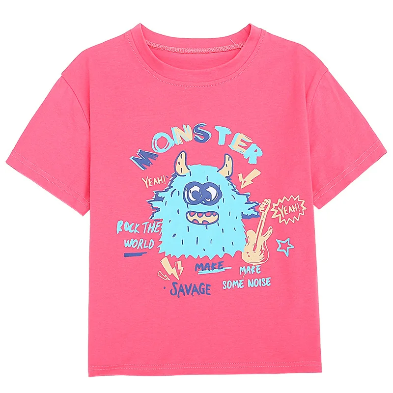 

Kids boys summer cartoon printed cotton short-sleeved T-shirt big virgin shirt 4-12 years old