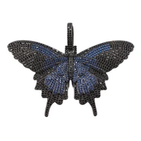 apdgg 1 pcs 40x66mm gunmetal gold plated blue cz micro butterfly pendant charms necklace jewelry diy