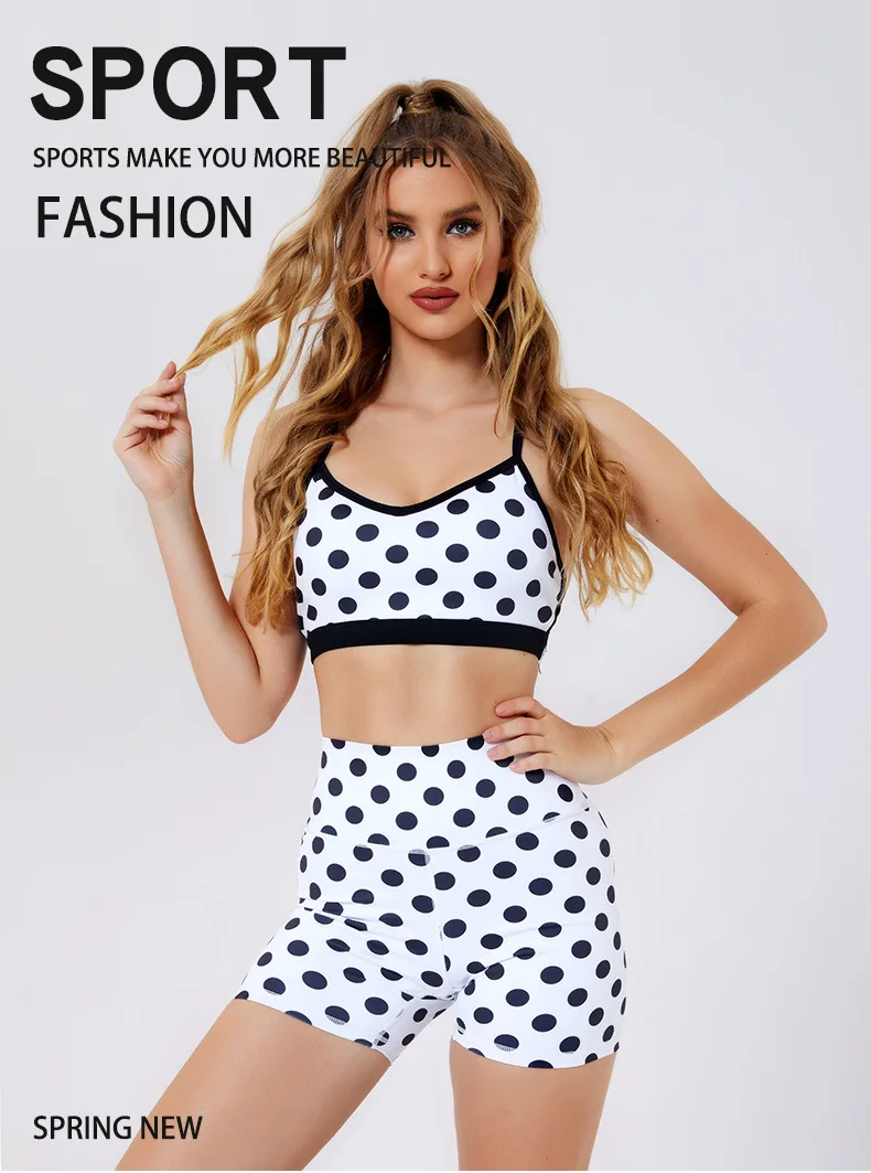 

2-piece Polka Dot Yoga Suit Woman Sexy Beauty Back Gym Sports Bra Tight Shorts Yoga Suit Suit Gym Set Women Yoga Set