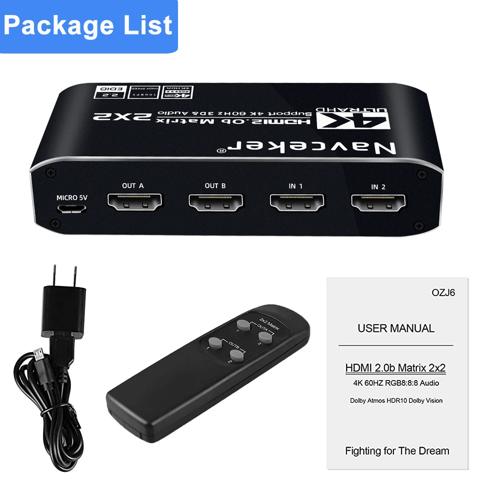 2x2 HDMI-совместимый матричный переключатель сплиттер с SPDIF & L/R 3 5 мм HDR коммутатор
