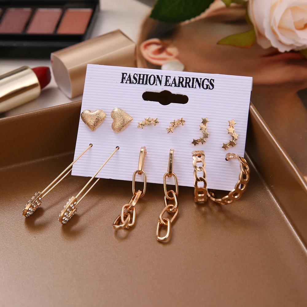 

SUMU Fashion Gold Hoop Earrings Set Women Pearl Hoop Earrings Oversize Metal Circle Punk Earring 2021 Female Fashion Jewelry