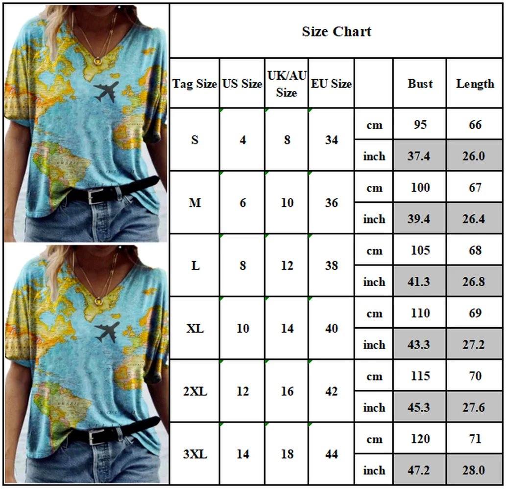 

Summer Women's T-shirt Blouse Short Sleeve V Neck Earth Printed Tops Causal