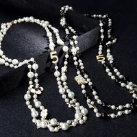 luxury brand pearl number 5 necklaces for woman flower long two layer woman necklace