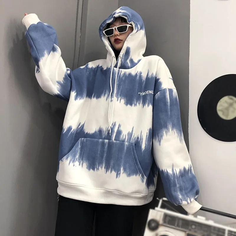 

Women' s Tie-dye Gradient Color Hoodies Women Autumn And Winter Loose Casual Plus Fleece Hooded Tops