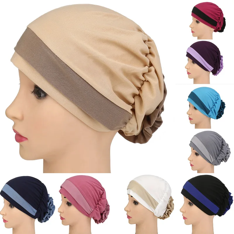 

New Muslim Baotou cap multi-color color matching two-color after wearing a flower cloth headscarf hat ethnic hat can be adjusted