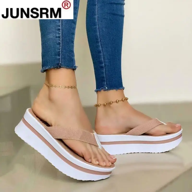 

2021 Women's Casual Slippers Summer Fashion Plus Size Female Sandals Comfortable Solid Thick Bottom Women Flip Flops Outdoor