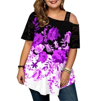 5xl plus size womens sexy t shirts summer tops fashion hollow out lace short sleeves tees ladies street casual off shoulder d30
