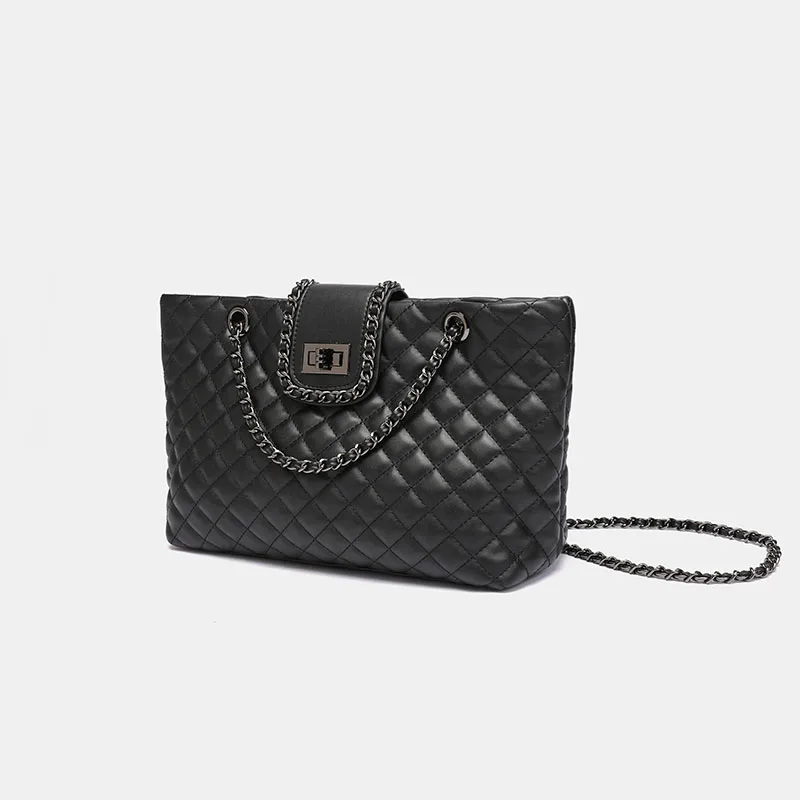 

Сумка-тоут женская из искусственной кожи, черная, с металлической цепочкой, 2021