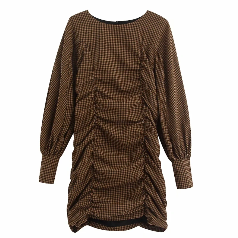 Новинка 2020 женское винтажное клетчатое повседневное тонкое Плиссированное мини