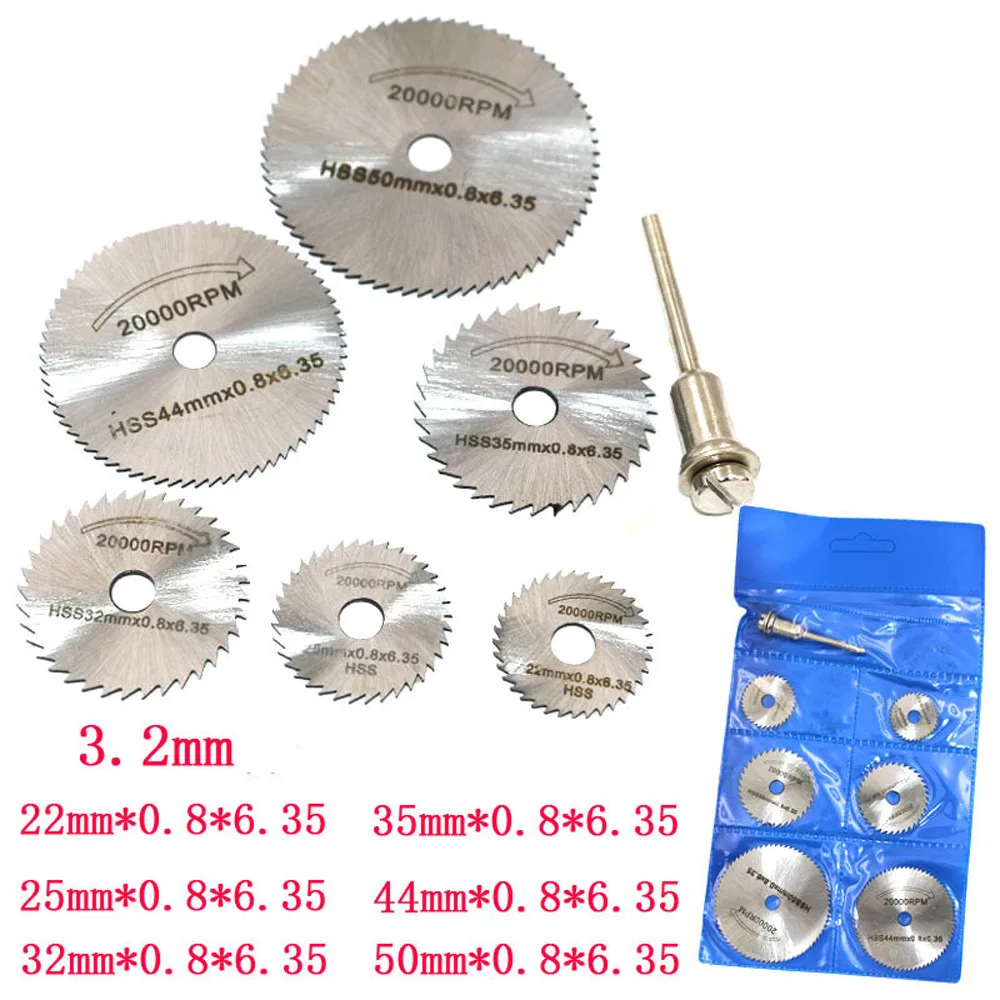 

25# 6pcs Hss Saw Disc Wheel Cutting Blades For Drills Rotary Tools + Mandrel Saw Blade Replacement Part Accessories