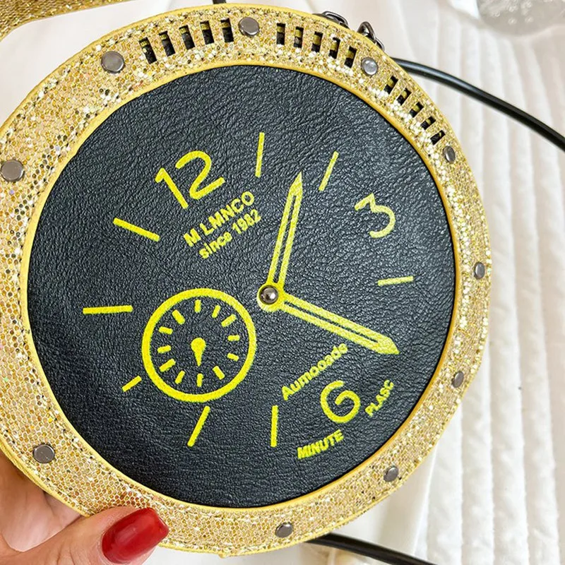 

Fashion creative shoulder bag funny personality clock watch sequin reflective tassel female messenger bag