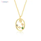 Лосоя 100% 925 стерлингового серебра 12 моторных лодок Линия Овальный Циркон красочные Весенняя подвеска ожерелье Радуга рождения украшения 2021 Gemini