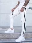 Новинка 2021, мужские рваные брюки в стиле хип-хоп, модные белые джинсы, мужские джинсы с боковыми полосками, брендовые облегающие Стрейчевые брюки большого размера