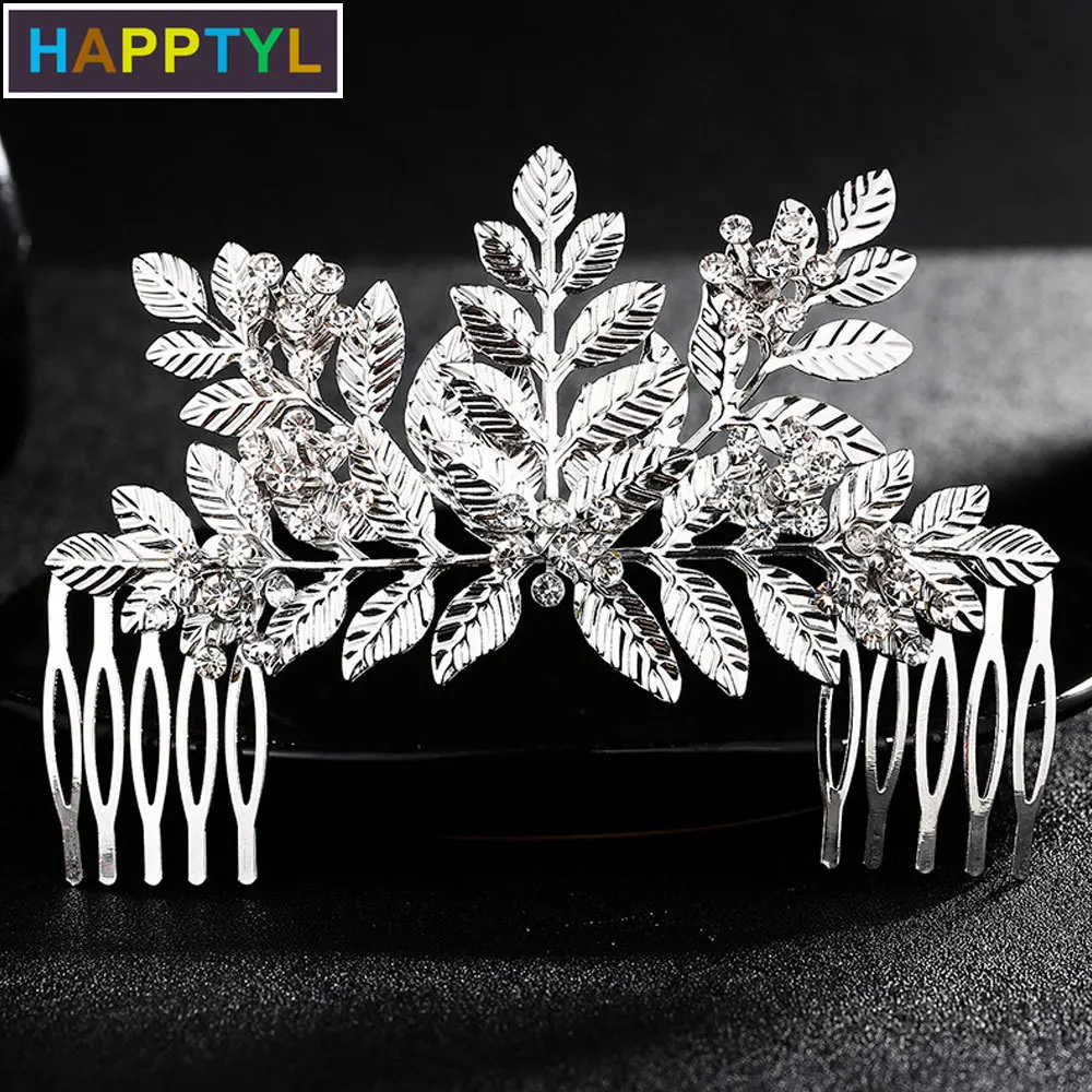 HAPPTYL 1 шт розовый золотой гребень для волос невесты заколка-стразы листья