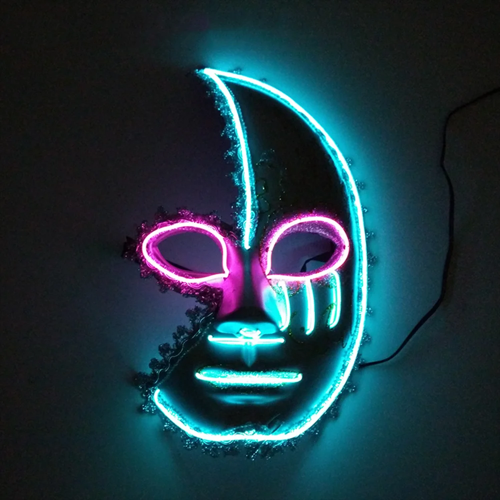 Светящаяся полулунная светодиодная маска товары для Хэллоуина Маскарадная EL Wire