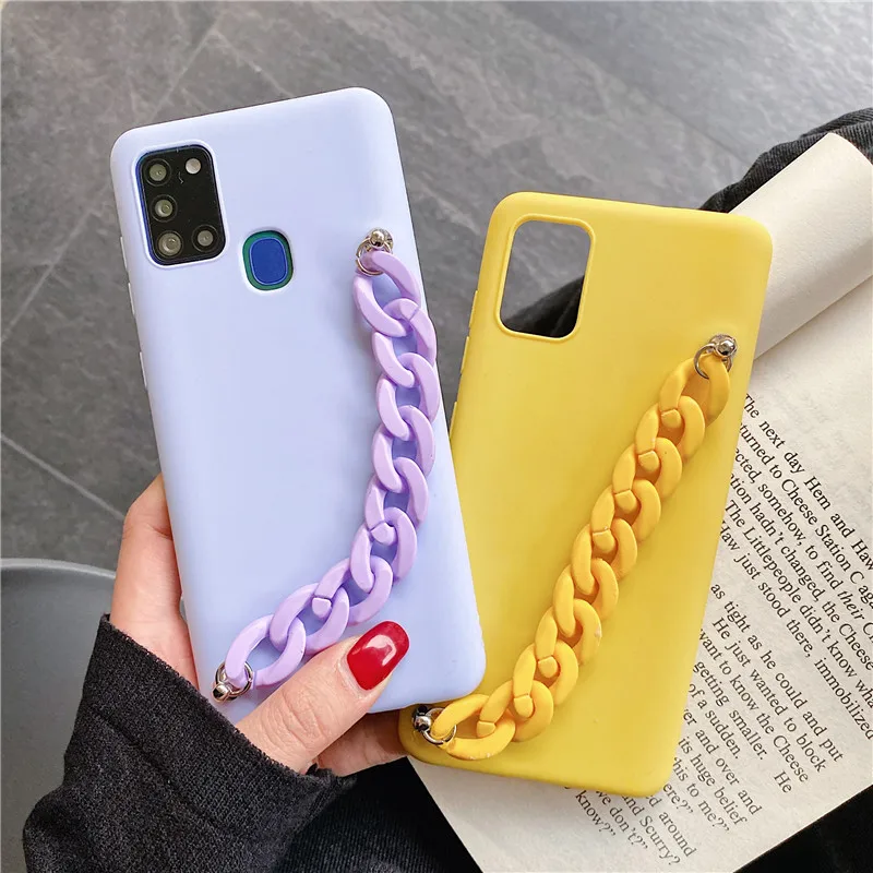 Bracelet Wrist Strap Hand Band Phone Case For Samsung Galaxy A51 A71 5g A21S A02 M31 M51 A31 A42 A41 A11 Candy Color Soft Cover