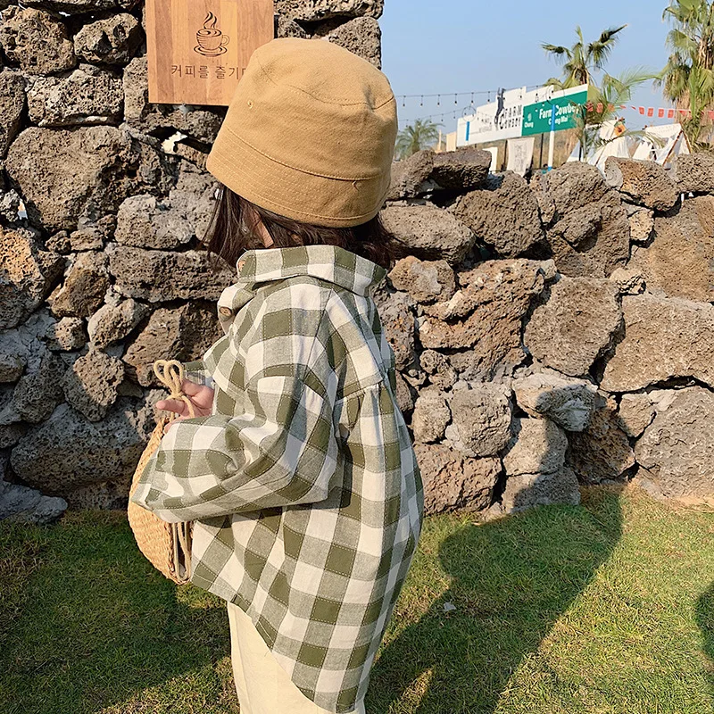 Весна 2020 Модные свободные рубашки в клетку для девочек хлопковые повседневные