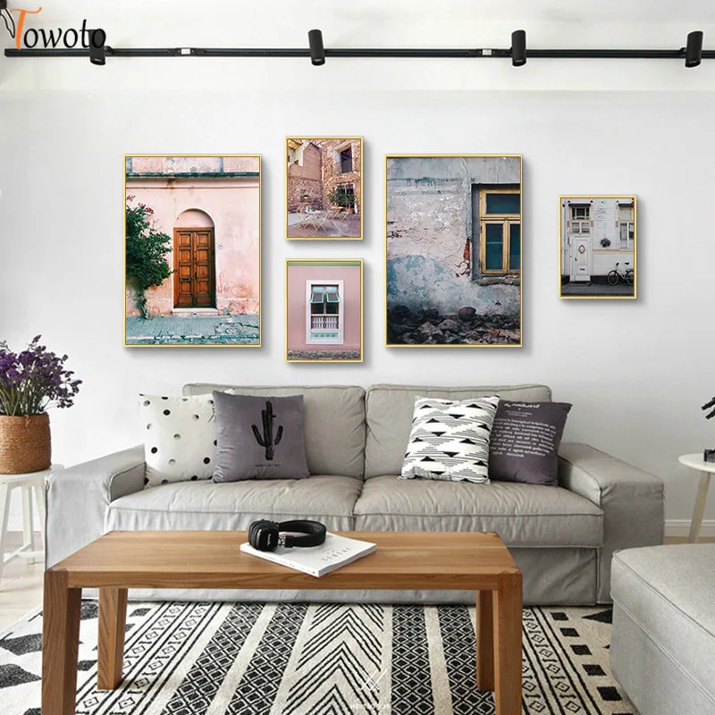 Современный деревня Розовый Настенный художественный холст картина для