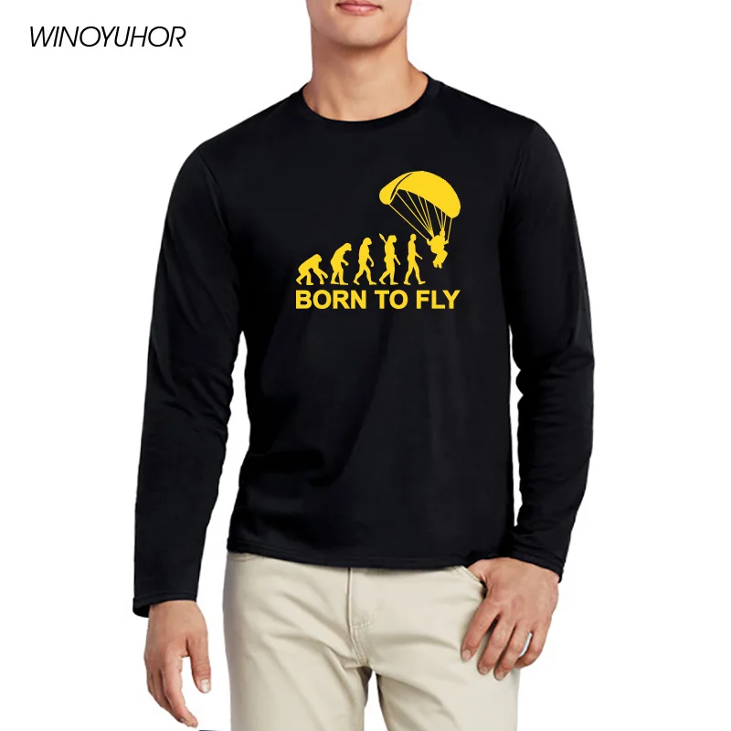 

Born To Fly Evolution Of Paragliding Paragliders T Shirt Men Spring Long Sleeve T-Shirt Cotton Funny Design Tops Tees