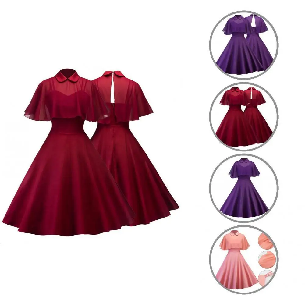 

Vintage Dress Washable Lightweight A-Line Two Pieces Trendy Women Dress with Chiffon Cape Cocktail Dress for Banquet