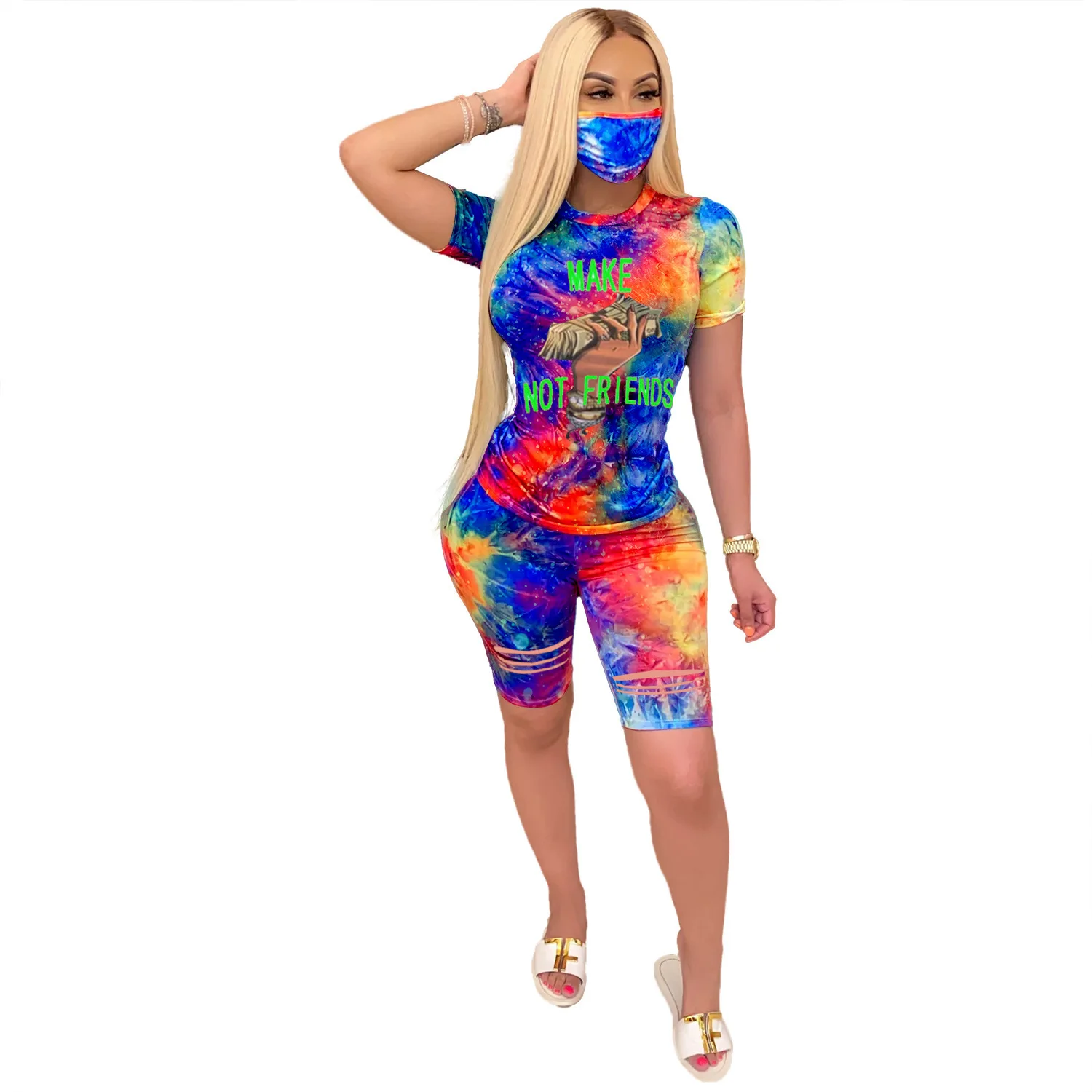 

2020 Summer New Women 's Suit Casual Printed Letter Two - Piece Set European and American Fashion Ladies 's Clothing