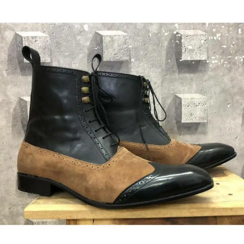 

Мужские ботинки из искусственной кожи, черные ботинки с резьбой, на шнуровке, Классические ботильоны, повседневные модные зимние боевые бот...