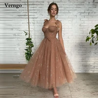 verngo 2021 shimmer champagne tulle prom dresses a line sweetheart tied straps ankle length homecoming party gowns with pockets