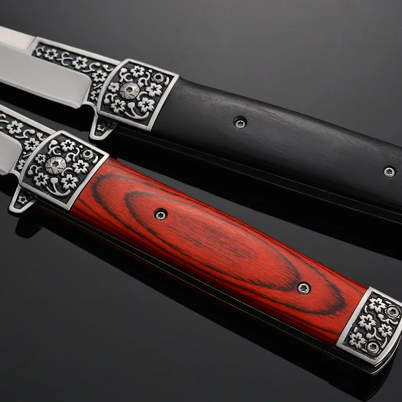 

Hysenss Patterns Blade Wood Handle Self-defense Tactical Folding Knife Camping Hiking Hunting Edc Tools Flipper Peeling Tool