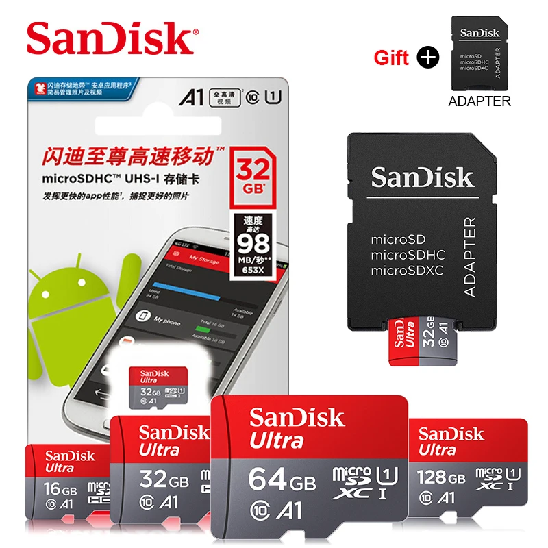 SanDisk Micro SD карта класс 10 64 Гб 128 Гб карта памяти 16 ГБ 32 ГБ MicroSDHC флэш-карта UHS-1 TF карта для 4K HD рекордер вождения