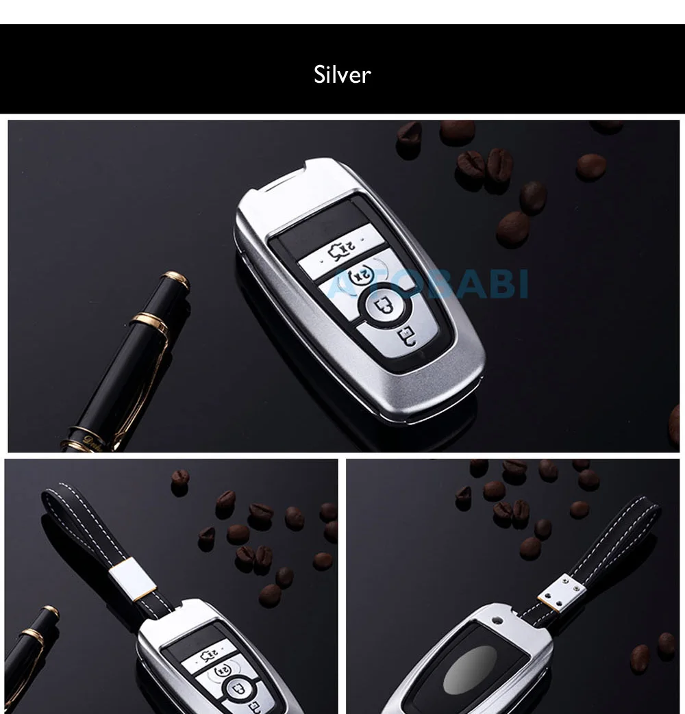 Aluminum Alloy Car Key Case For Ford Mendeo Fusion Edge Expedition F-150 F-250 F-350 Smart Keyless Remote Fob Cover Keychain Bag