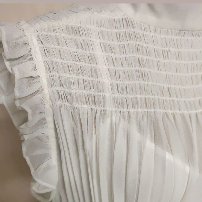

Woman white elegant dress tanV neck tie cascading ruffled summer party beach maxi dress female