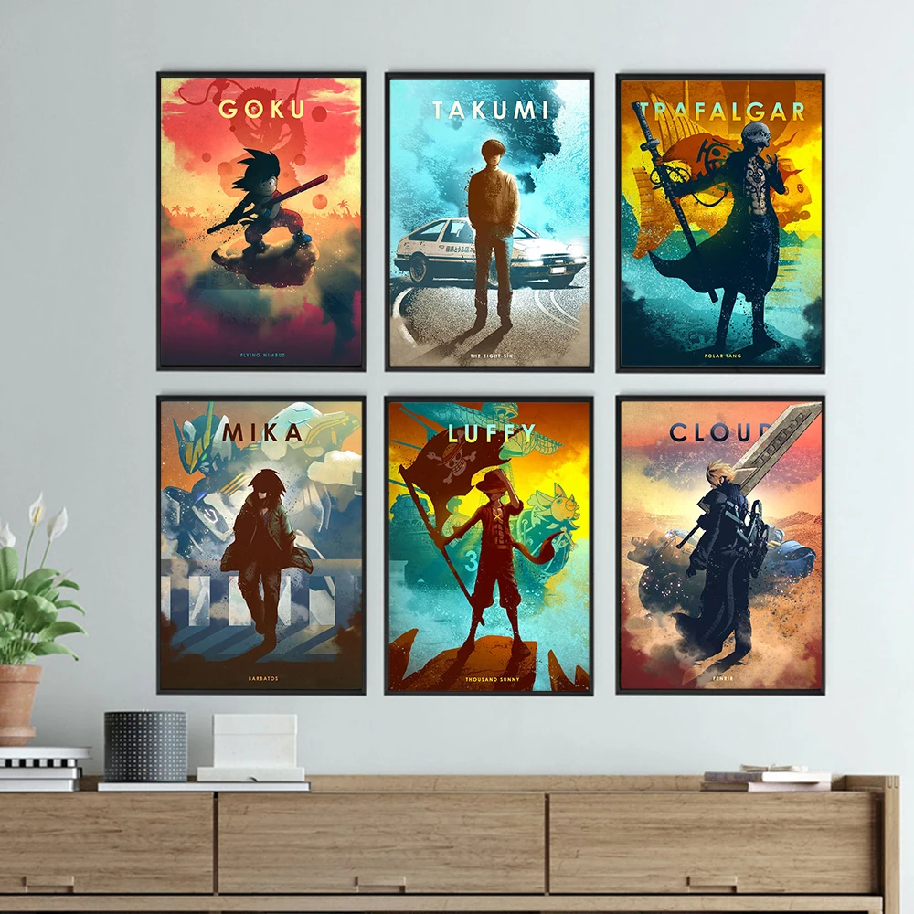 

Japanese Anime Cartoon Figure Painting Goku Luffy Canvas Poster Wall Art Pictures Modern Retro Boy Kids Room Gaming Home Decor