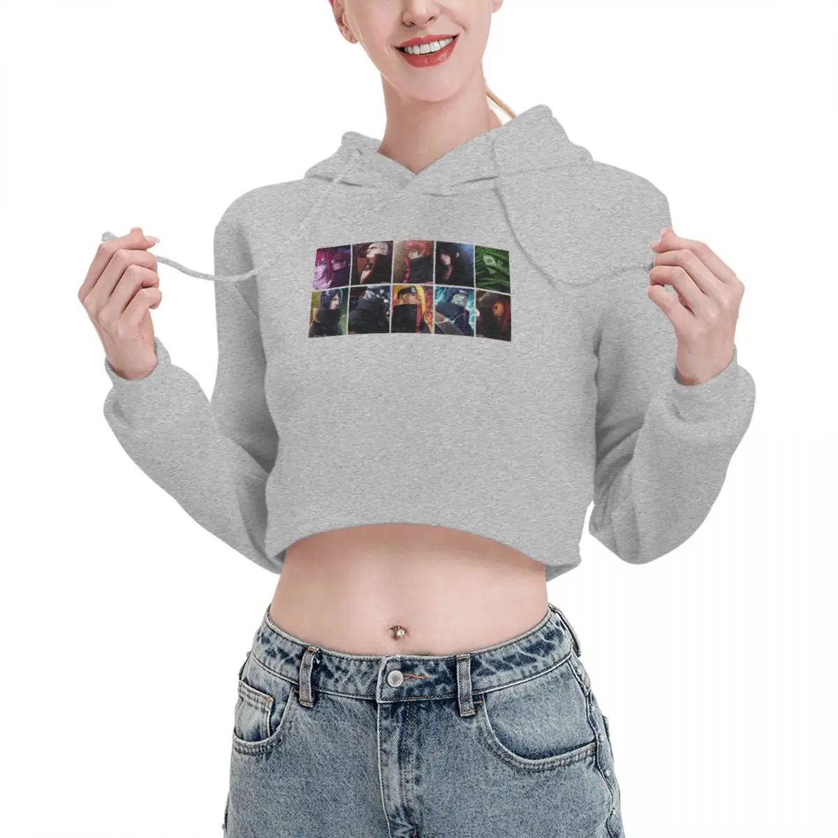 

Open navel Cat Ear Hoodie Sweater Japan Anime Akatsuki Hooded rope Funny Novelty cute Print Anime Drawing Hoodie