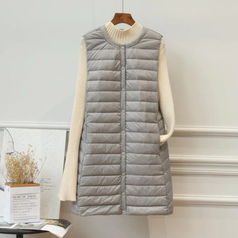 

SEDUTMO Autumn Long Down Vest Women Ultra Light Jackets Winter Basic Waistcoat Slim Coat ED1078