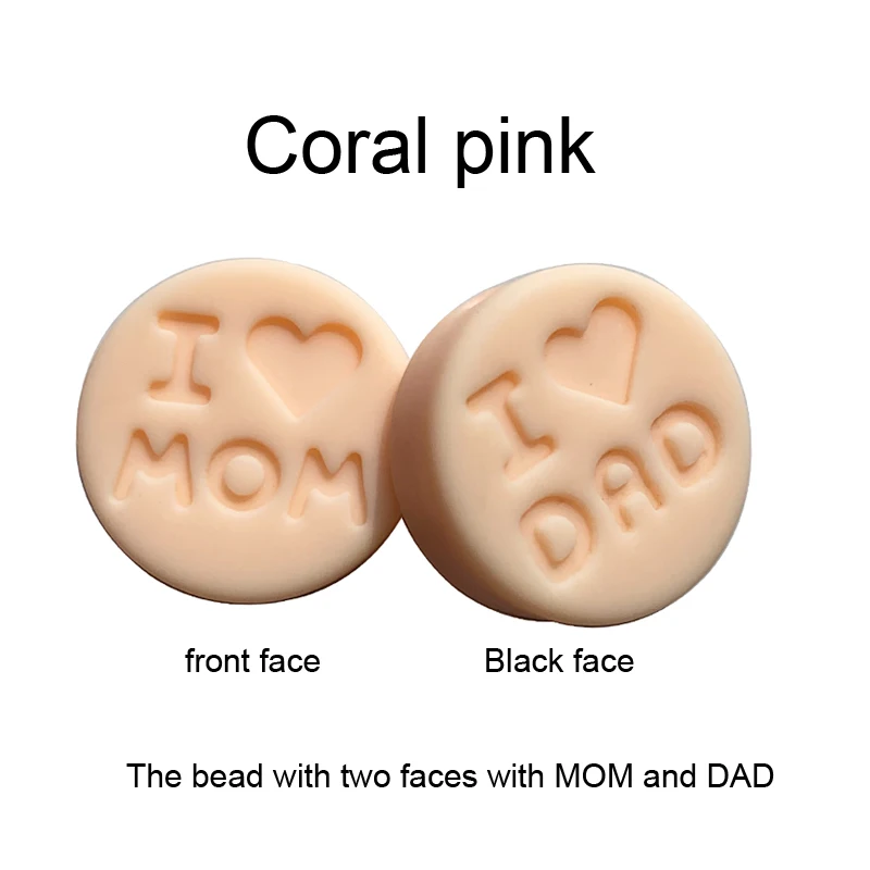 coral pink Новинка 100 шт я люблю маму Силиконовые Прорезыватели свободные бусины плоской круглой формы жевательные бусины для DIY соска для зубов Шарм Детские зубные кольца - Цвет: coral pink