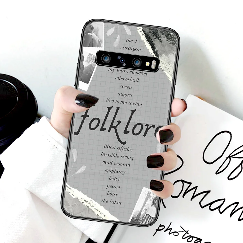 

Taylor Folklore Swifts Singer Phone Case For Samsung Galaxy Note S 8 9 10 20 Plus E Lite Uitra black Cell Luxury Coque Painting