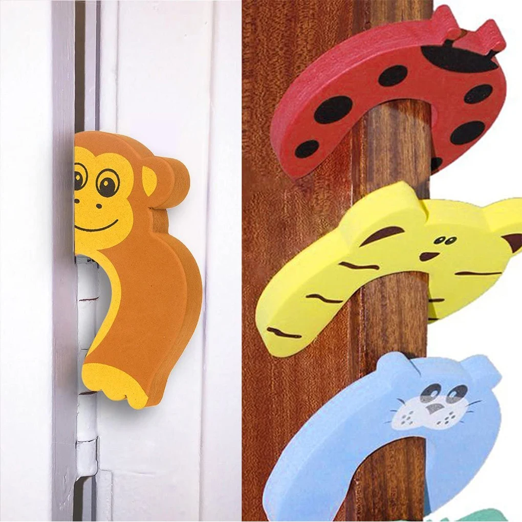 Protector de puerta con dibujos animados para beb&eacute;s y ni&ntilde;os, pomo Protector de dedos para la pared, a prueba de golpes, 5 unidades-3