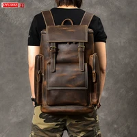 retro genuine leather mens backpack large capacity laptop bag school backpack male shoulder bags brown leather travel backpacks