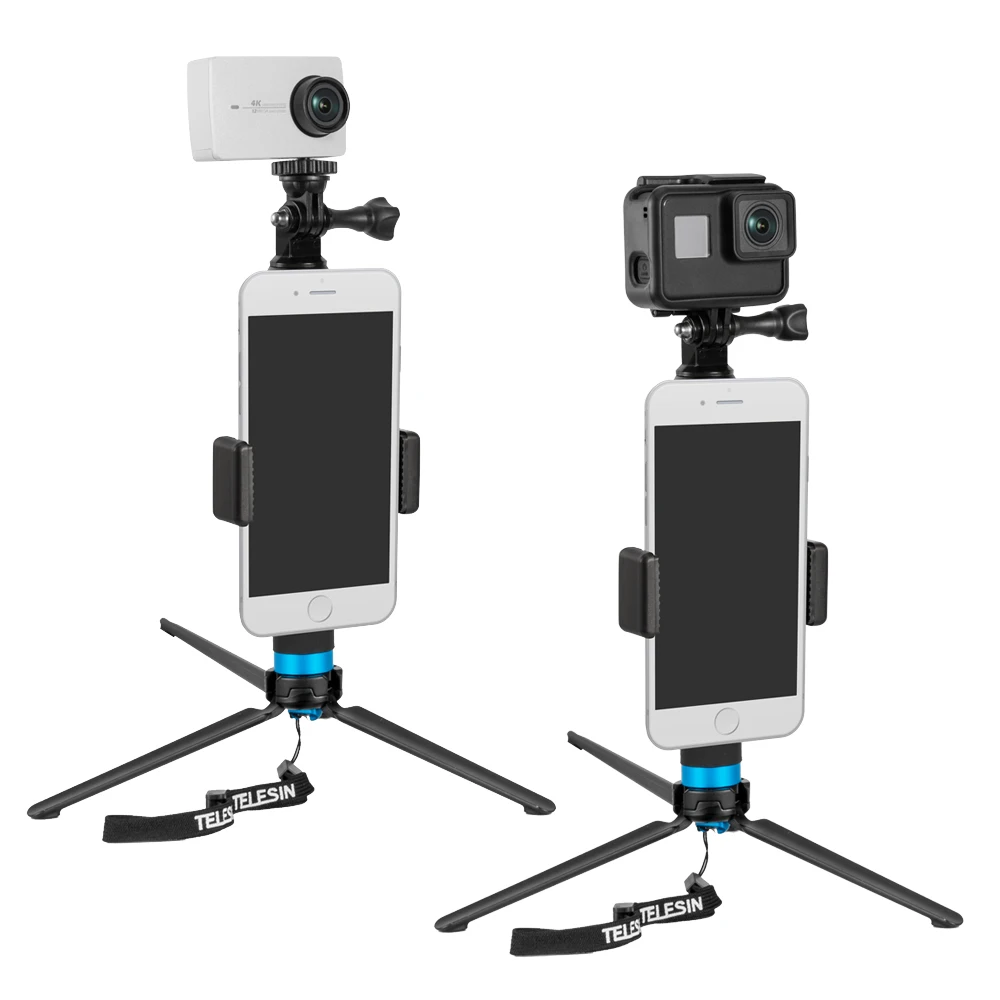 gopro 10 tripod aluminum alloy extendable selfie stick tripod stand phone clip set for gopro hero 9 8 7 action camera accessorie free global shipping