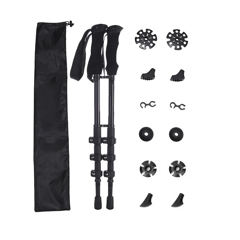 

2PCS Walking Stick 53-130cm Aluminum alloy 4 Section External Lock Telescopic Mountain-climbing Crutch Outdoor Hiking