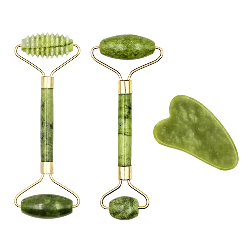 

Facial Massage Roller Plate Guasha Board Double Heads Slimming Face Lifting Massager Natural Jade Stone Eye Neck Thin Care Tool