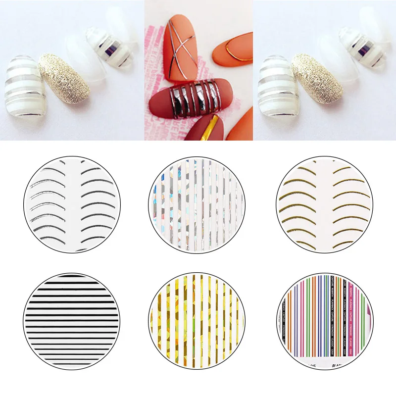 Металлические изогнутые 3D Наклейки для ногтей золотые наклейки на молнии Водные