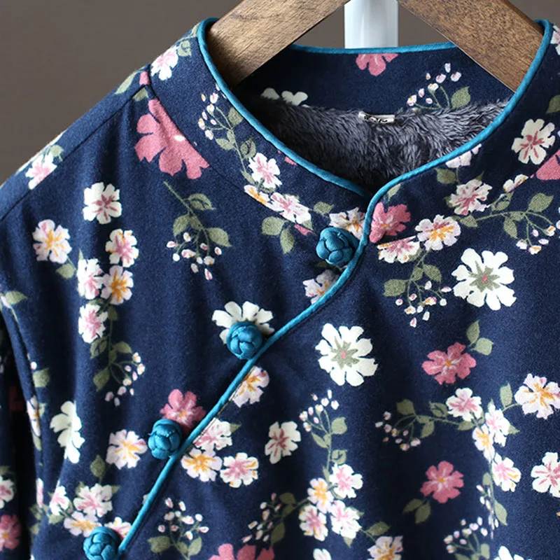 Женское платье с цветочным принтом Johnature свободное плюшевое в стиле ретро