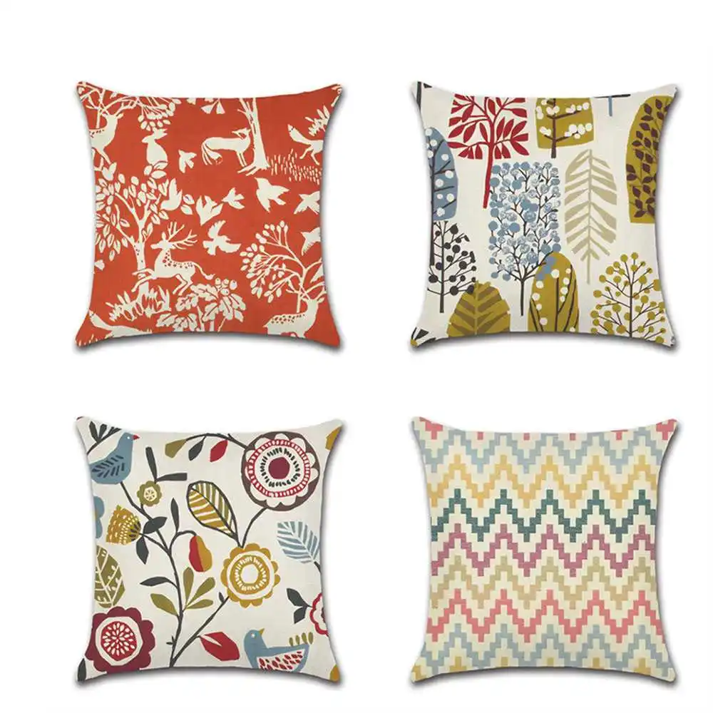 

Linen Cushion Cover Tropical Flower Printed Chair Pillow Covers Decoration Home Sofa Throw Pillow Cases 45cmX45cm